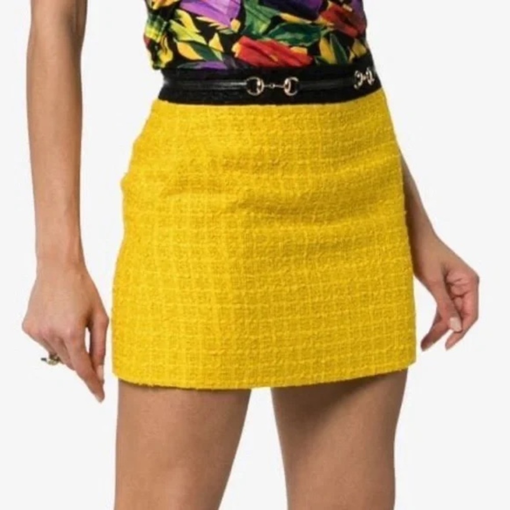 Gucci GG Horsebit Yellow Tweed Mini Skirt